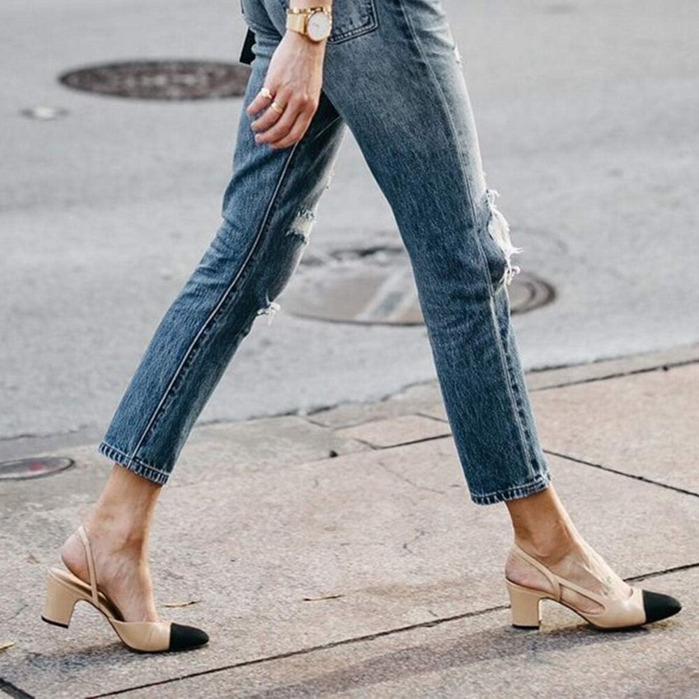 FOWT Women Pointed Toe Pumps Chunky Mid Heel Slingback Sandals Fashion Party Off